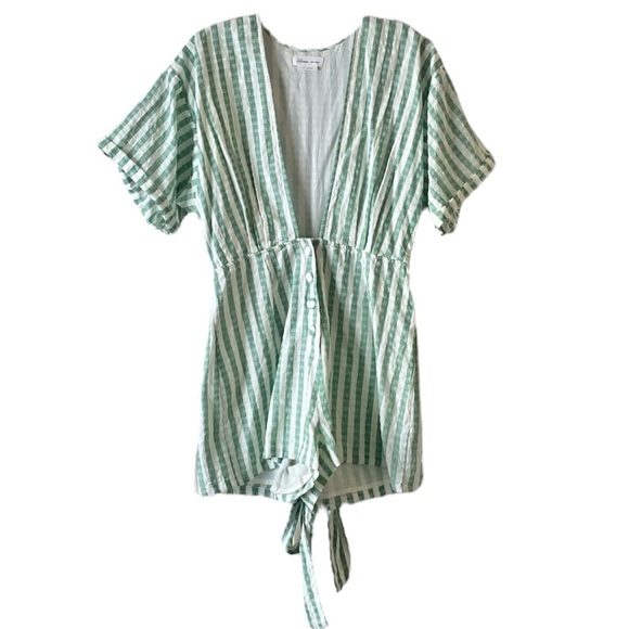 LOVERS + FRIENDS Cotton Simon Romper in an Emerald Green & White Striped Size S - Picture 5 of 10
